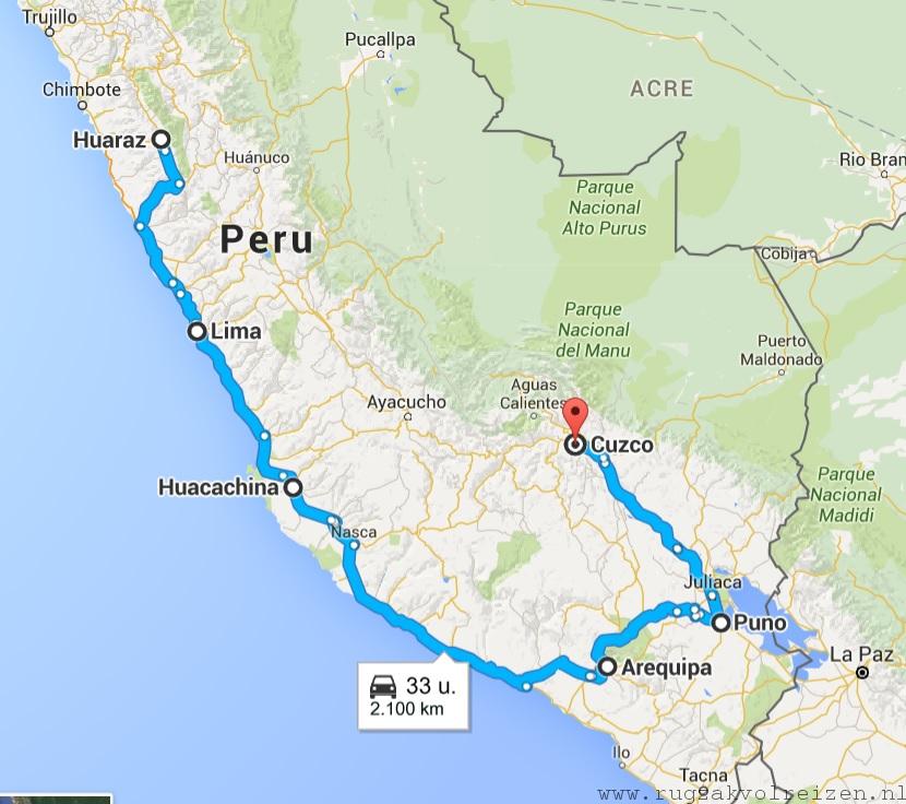 Rondreis Peru kaart